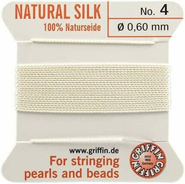 2M Griffin Size 4 White Silk String Cord 0.60mm Thread Stringing Pearls Beads